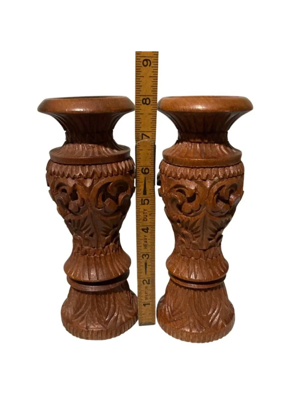Vintage Hand-Carved Teak Wood Candle Holders
